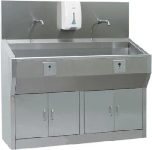 Bank tax-xogħol mediku tal-istainless steel sptar ma 'sink